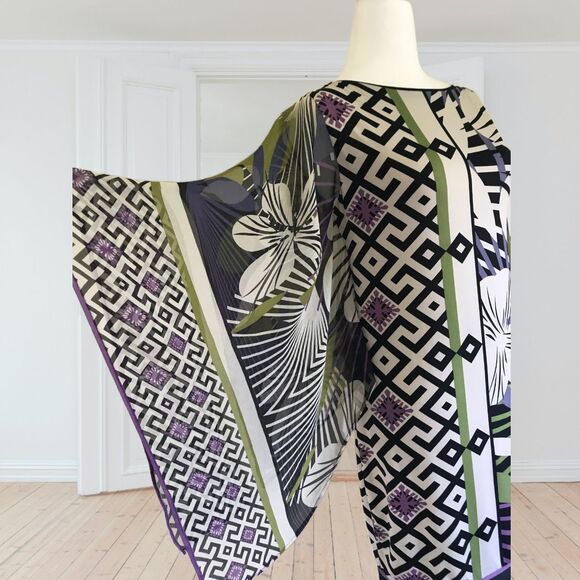 Analili Colorful Mini Dress Geometric Print Kimono Sleeves Stretch Size Small - Picture 3 of 9